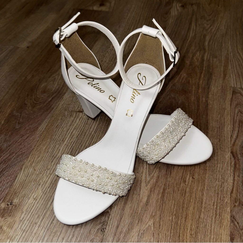 Size 9 White Pearl Bridal Heels 6 Cm Block Heel Wedding Shoes